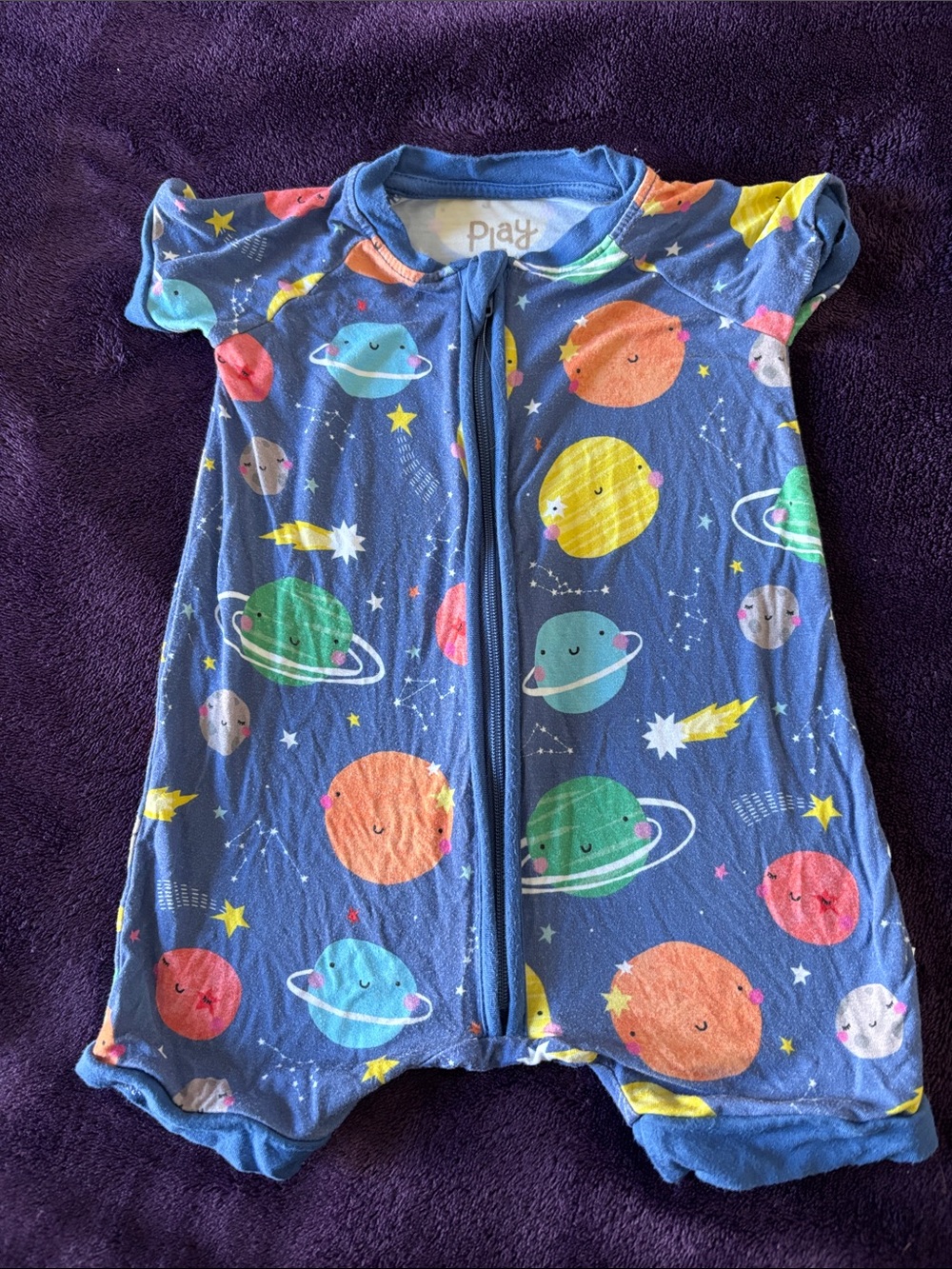 Little Sleepies Blue Space Planet Short Sleeve Romper